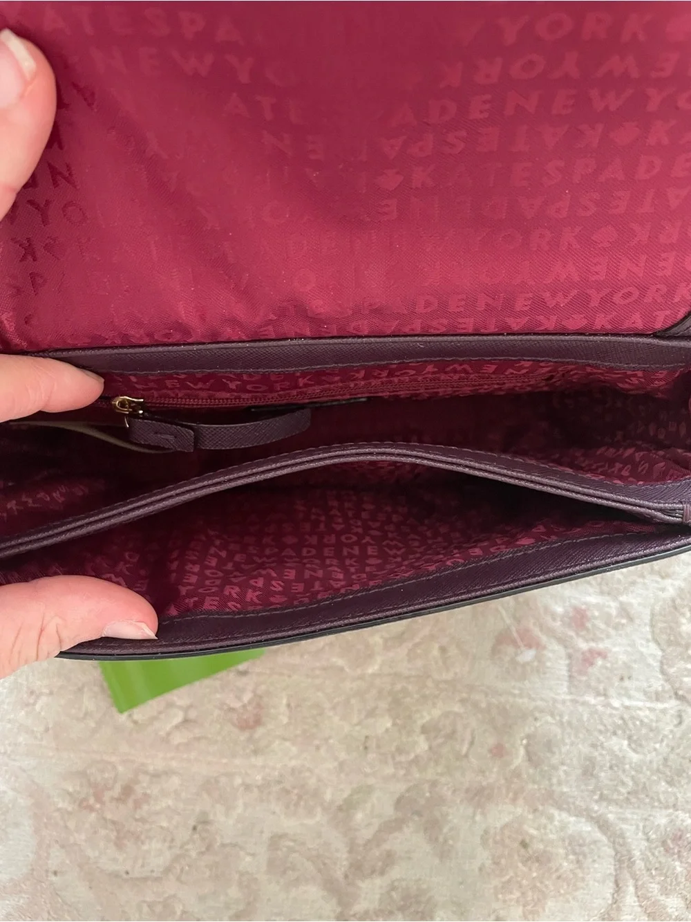 kate spade Laurel Lane Carson plum leather crossbody with gold hardware